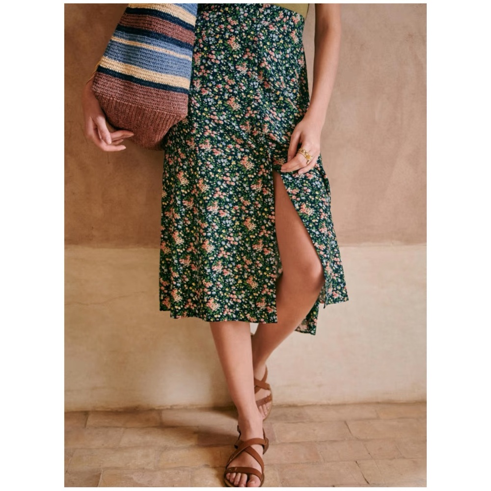 Sezane Green Floral Skirt